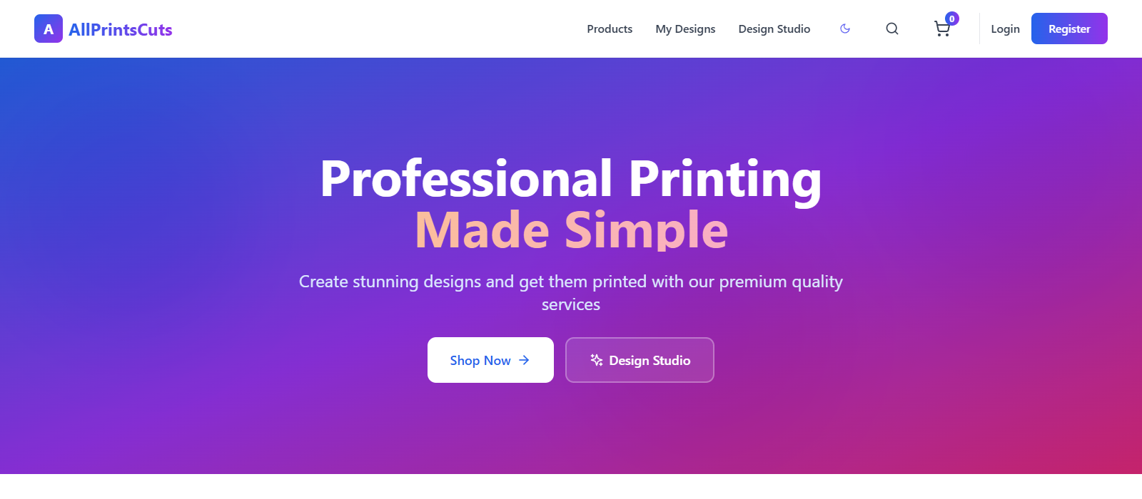 AllPrintsCuts storefront landing page
