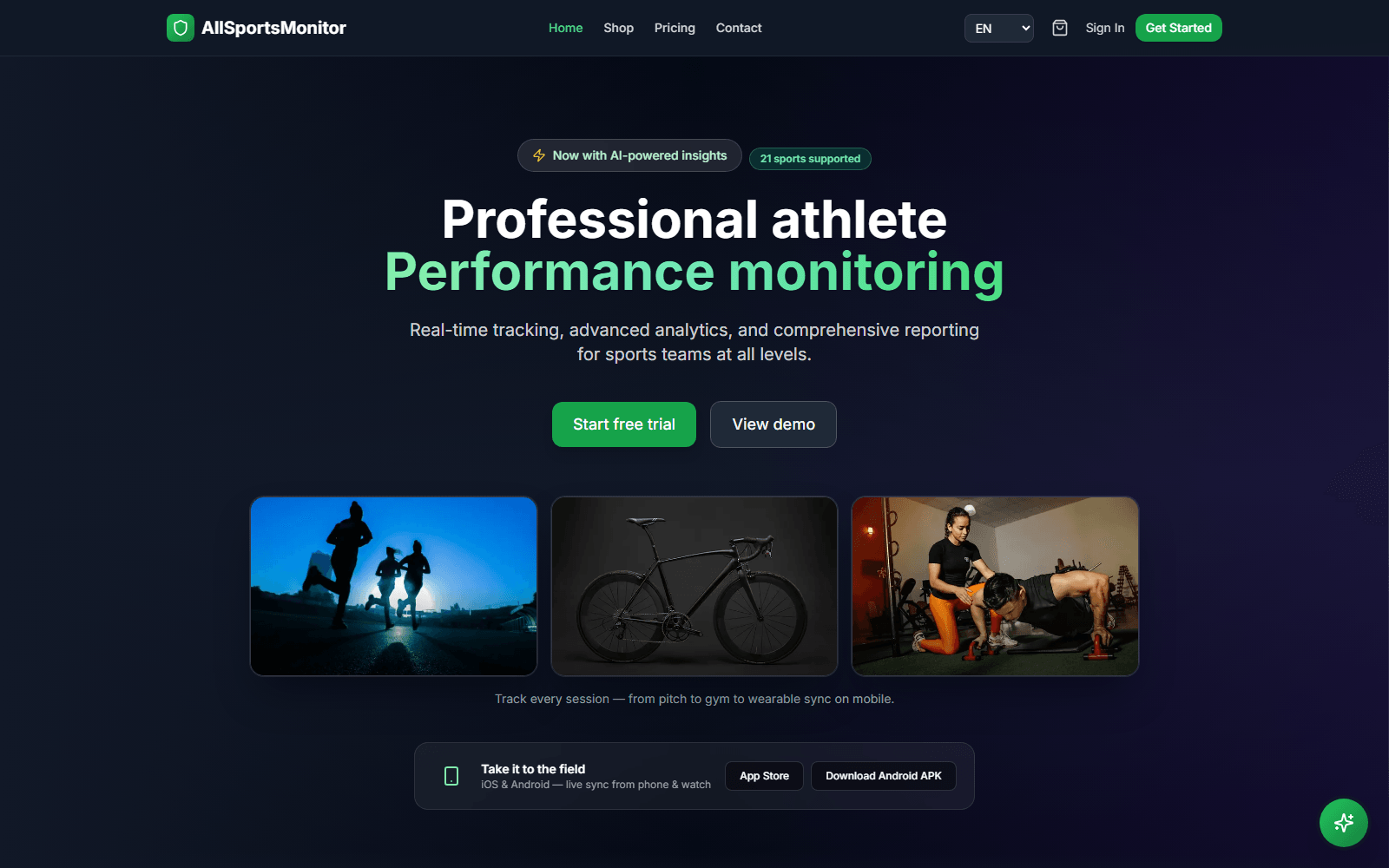 AllSports Monitor landing page