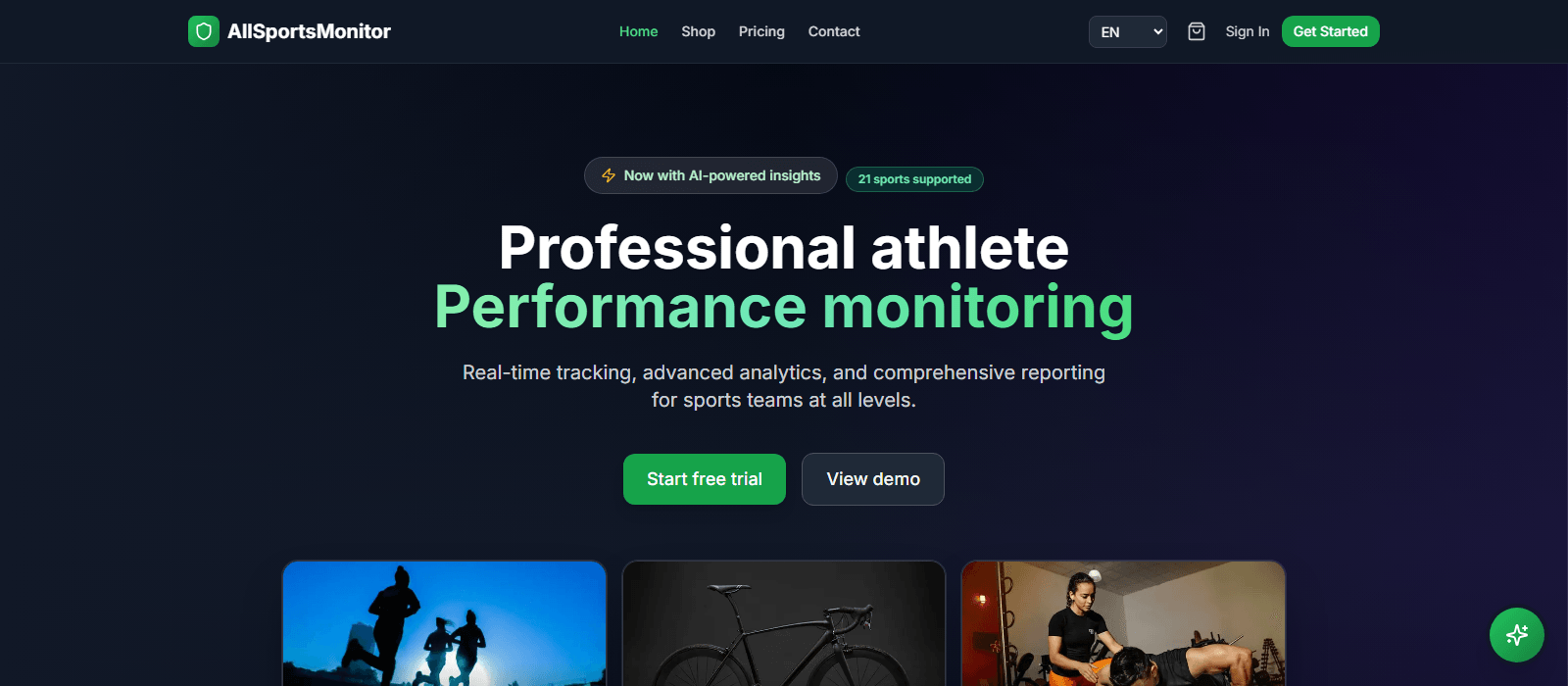 AllSports Monitor landing page