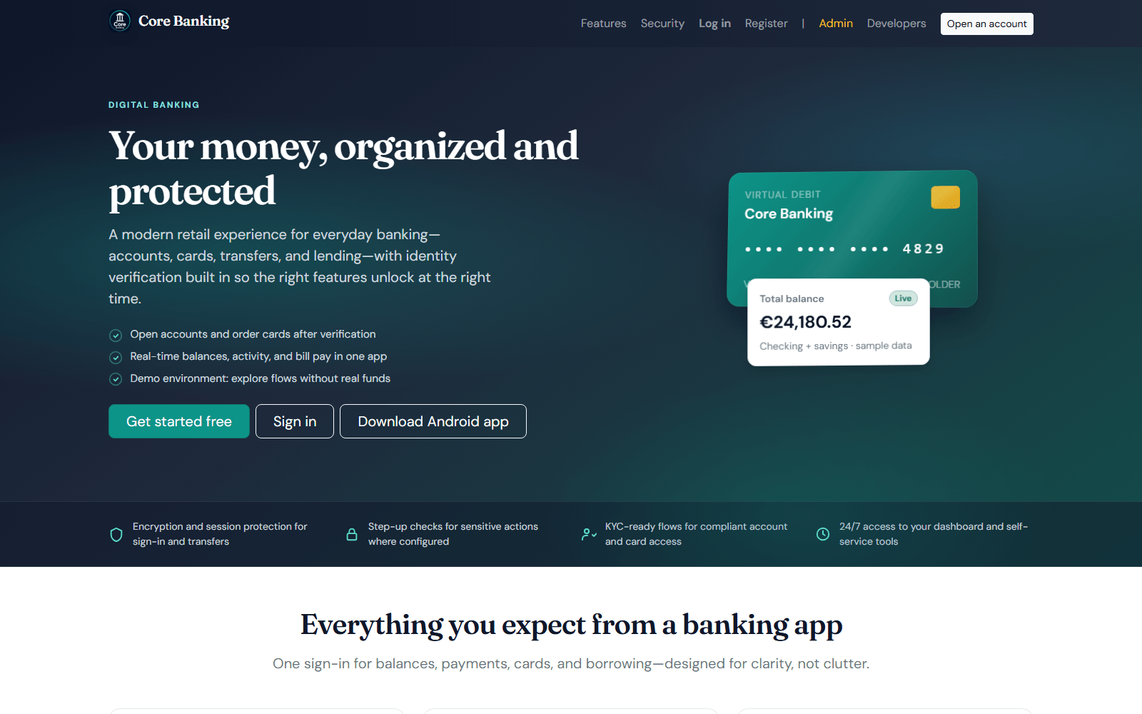 ToskTech Banking Suite landing page