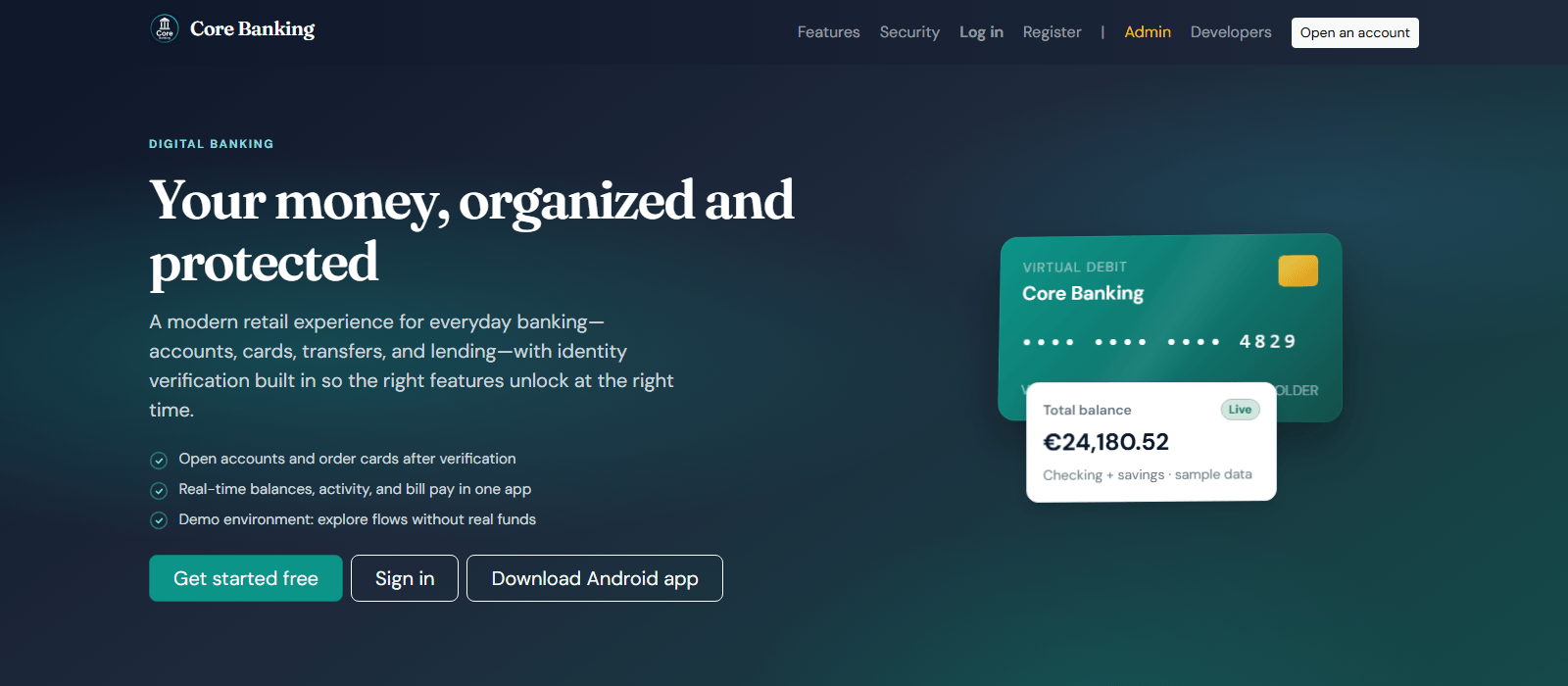 ToskTech Banking Suite landing page
