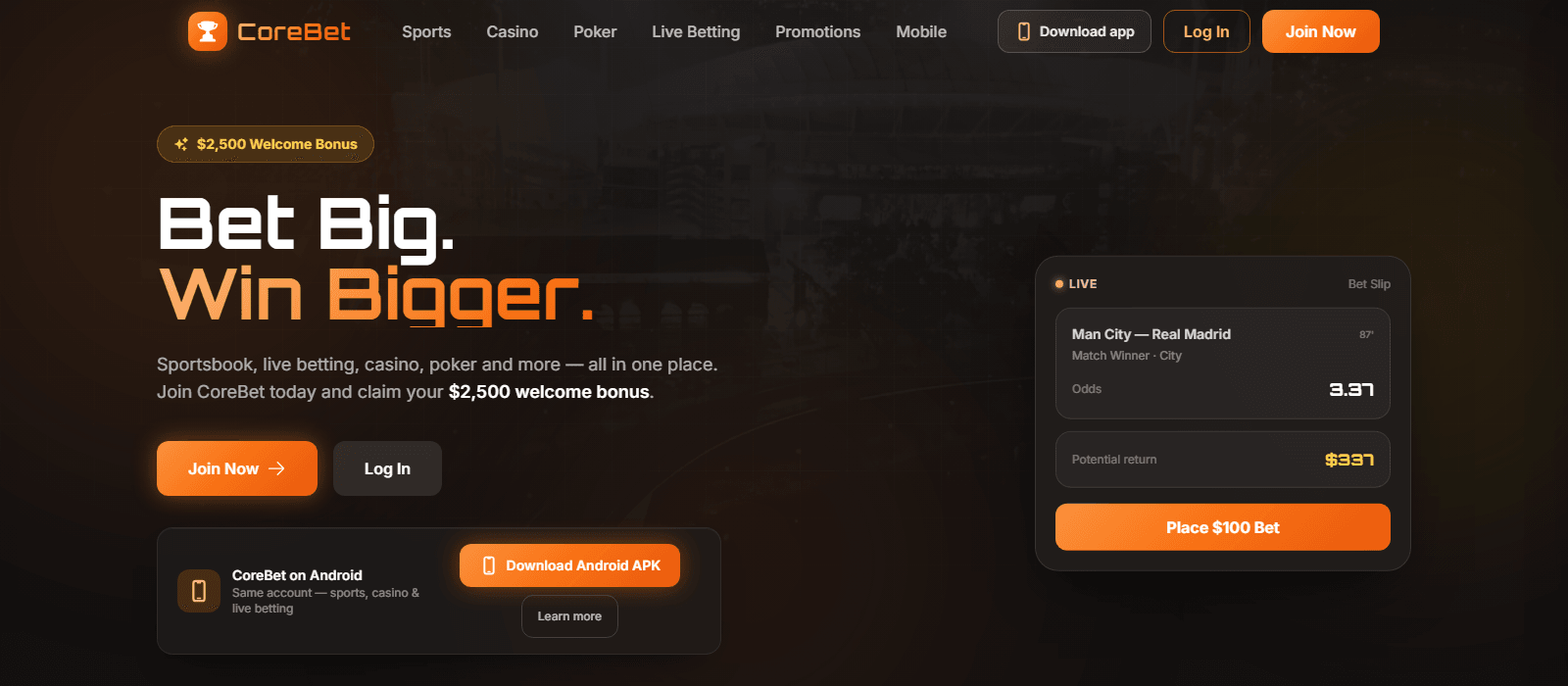 CoreBet public landing page