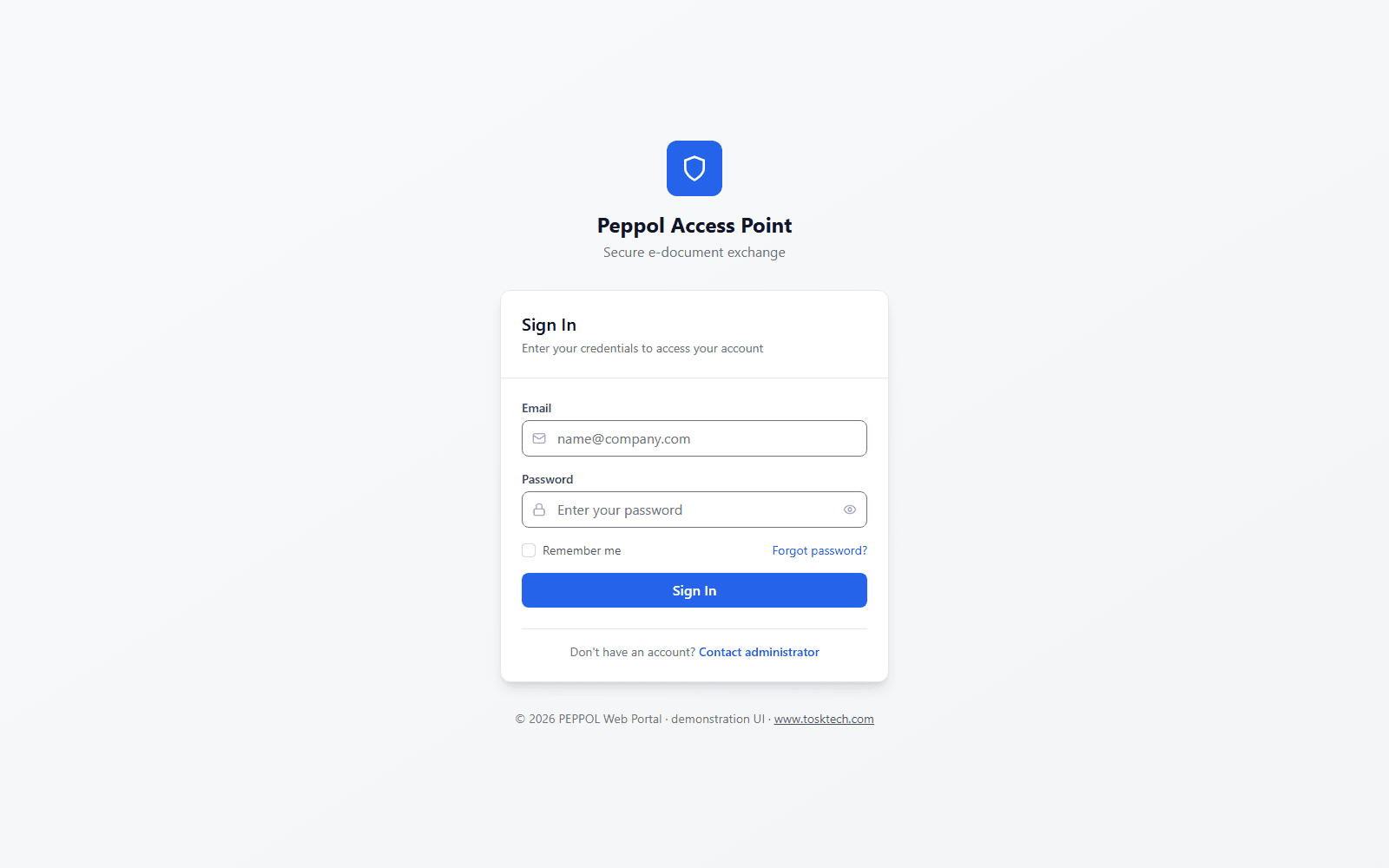 Peppol Suite sign-in screen