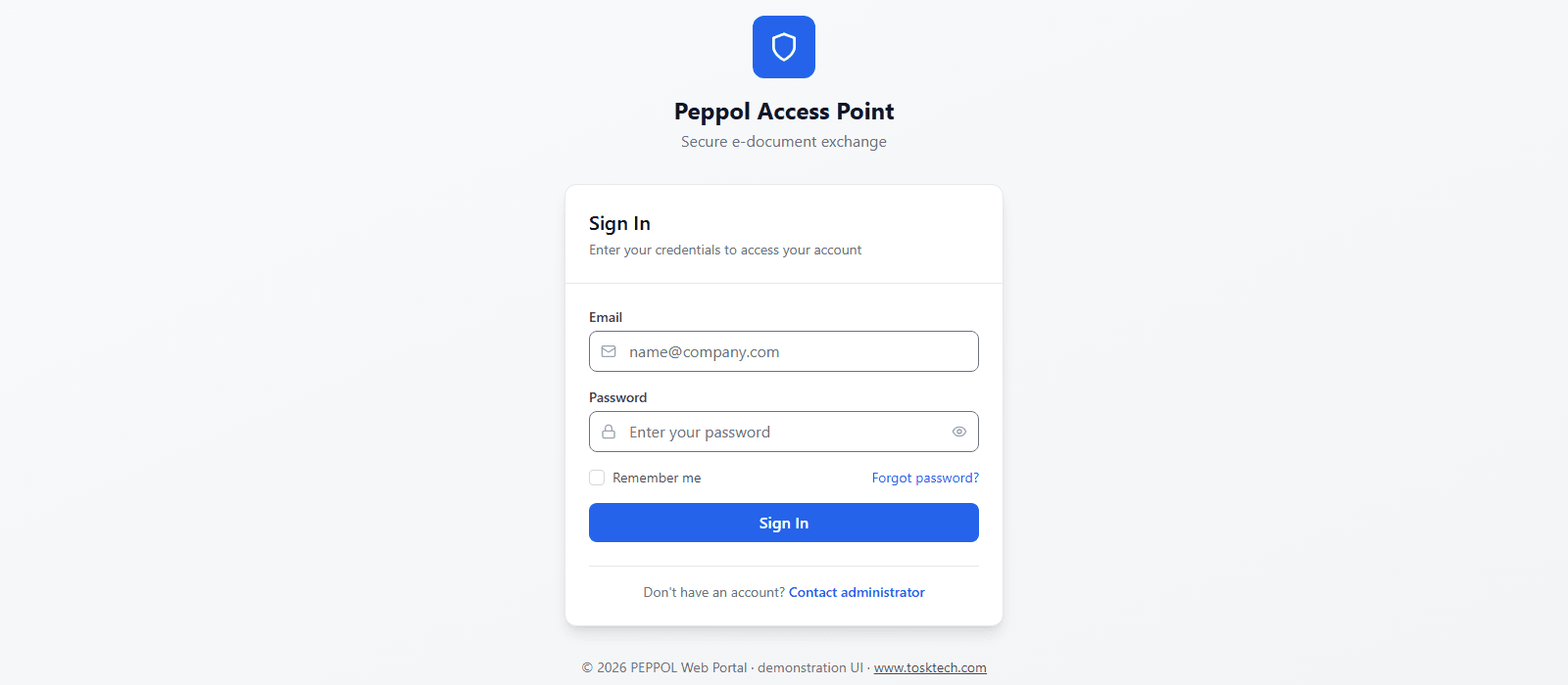 Peppol Suite sign-in screen