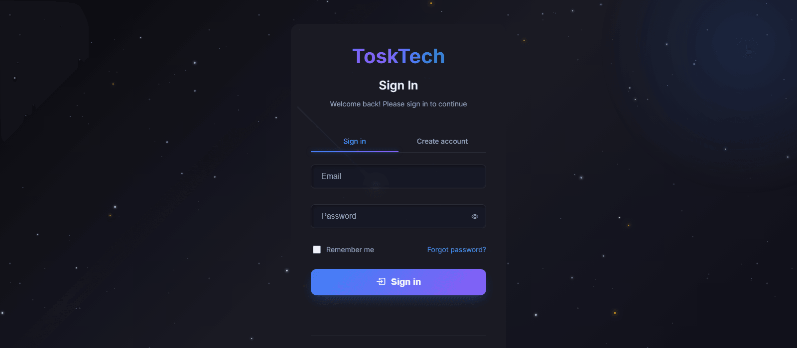 ToskTech Platform sign-in screen